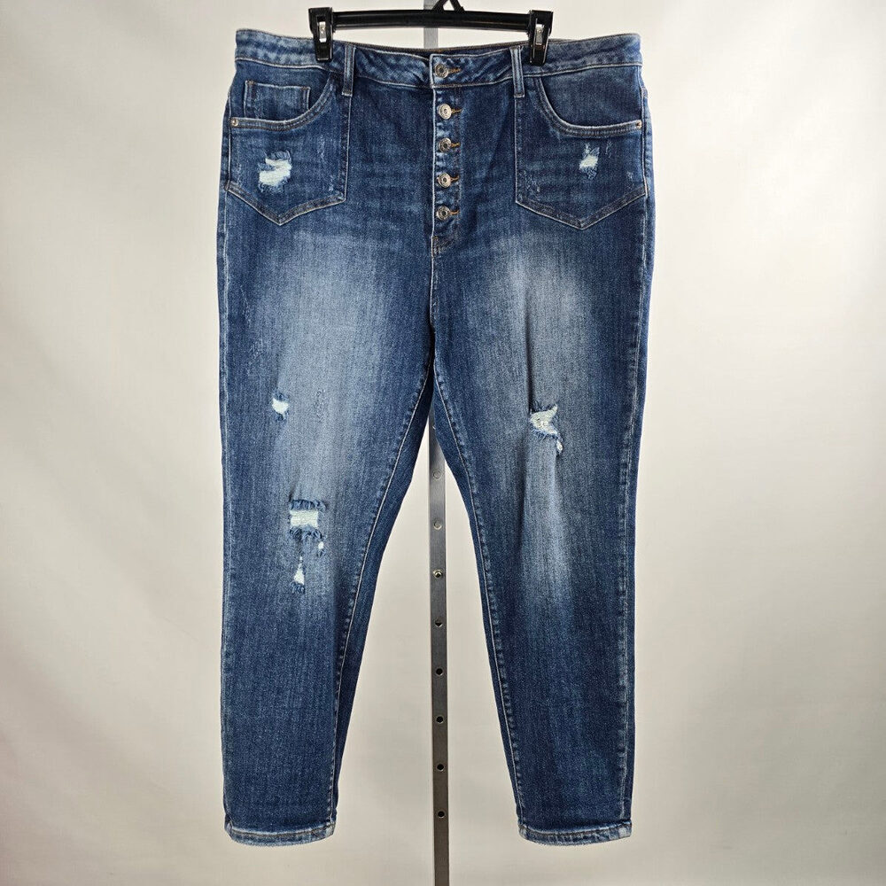 Risen Medium Wash Distressed Slim Leg Jeans Size 3XL